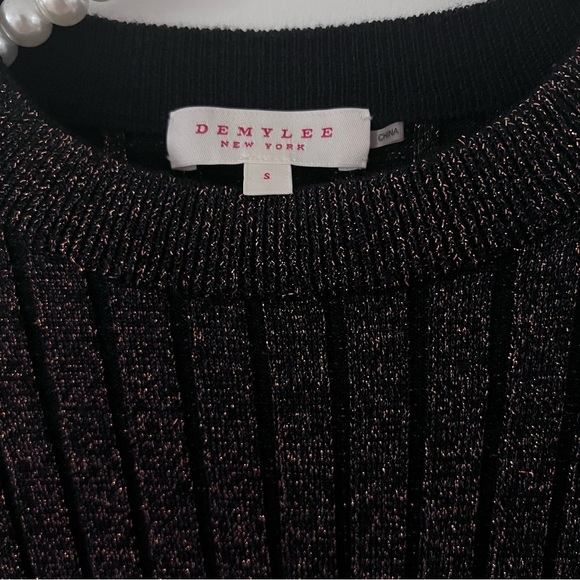 DemyLee Black & Rose Gold Stretchy Ribbed Wool Blend Knit Top |Size Small| - Picture 3 of 4